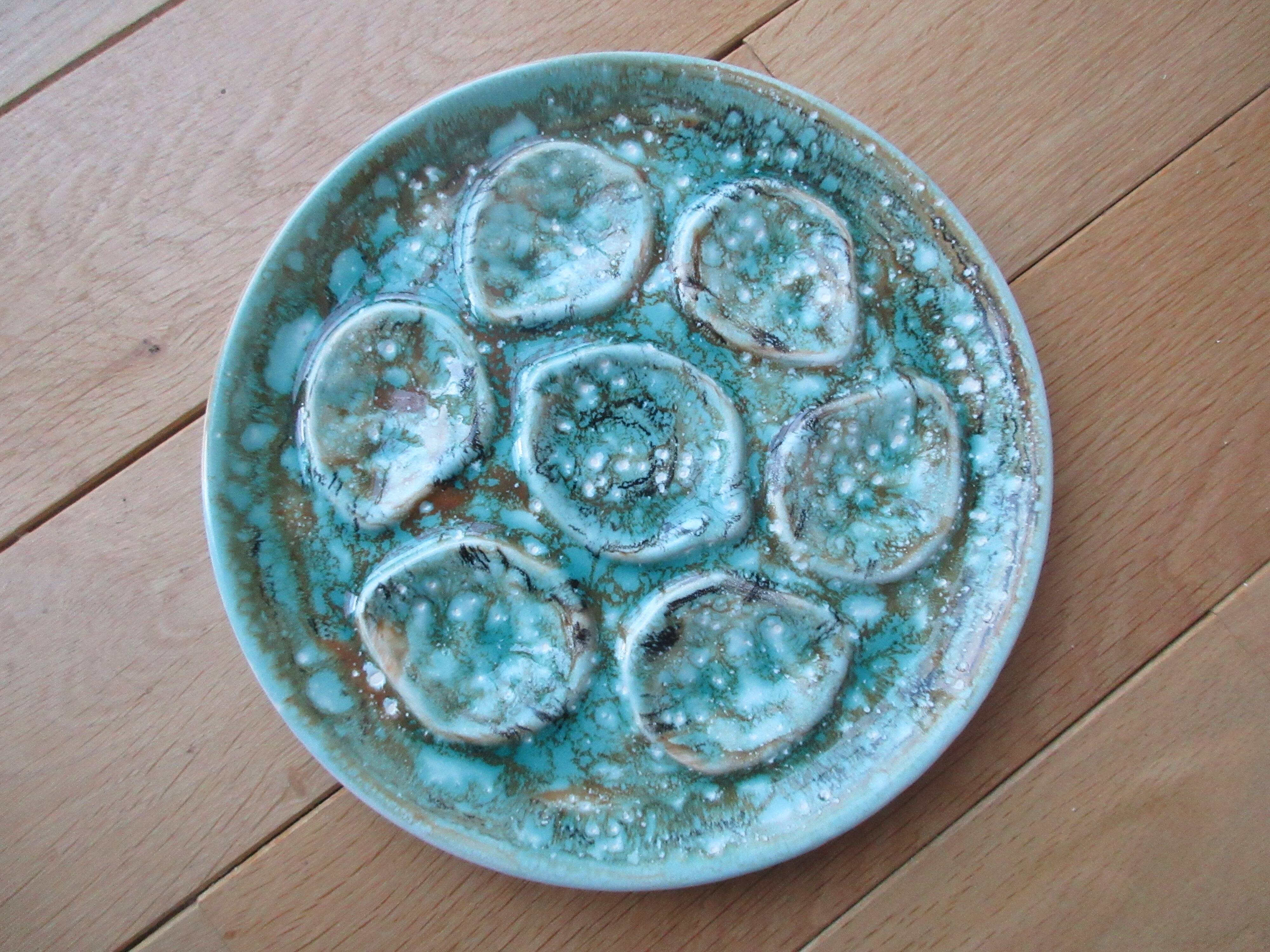 6 60s oyster plates green celadon Niderviller