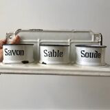 set of enamelled pots to fix (soda, soap, salt) early twentieth century
