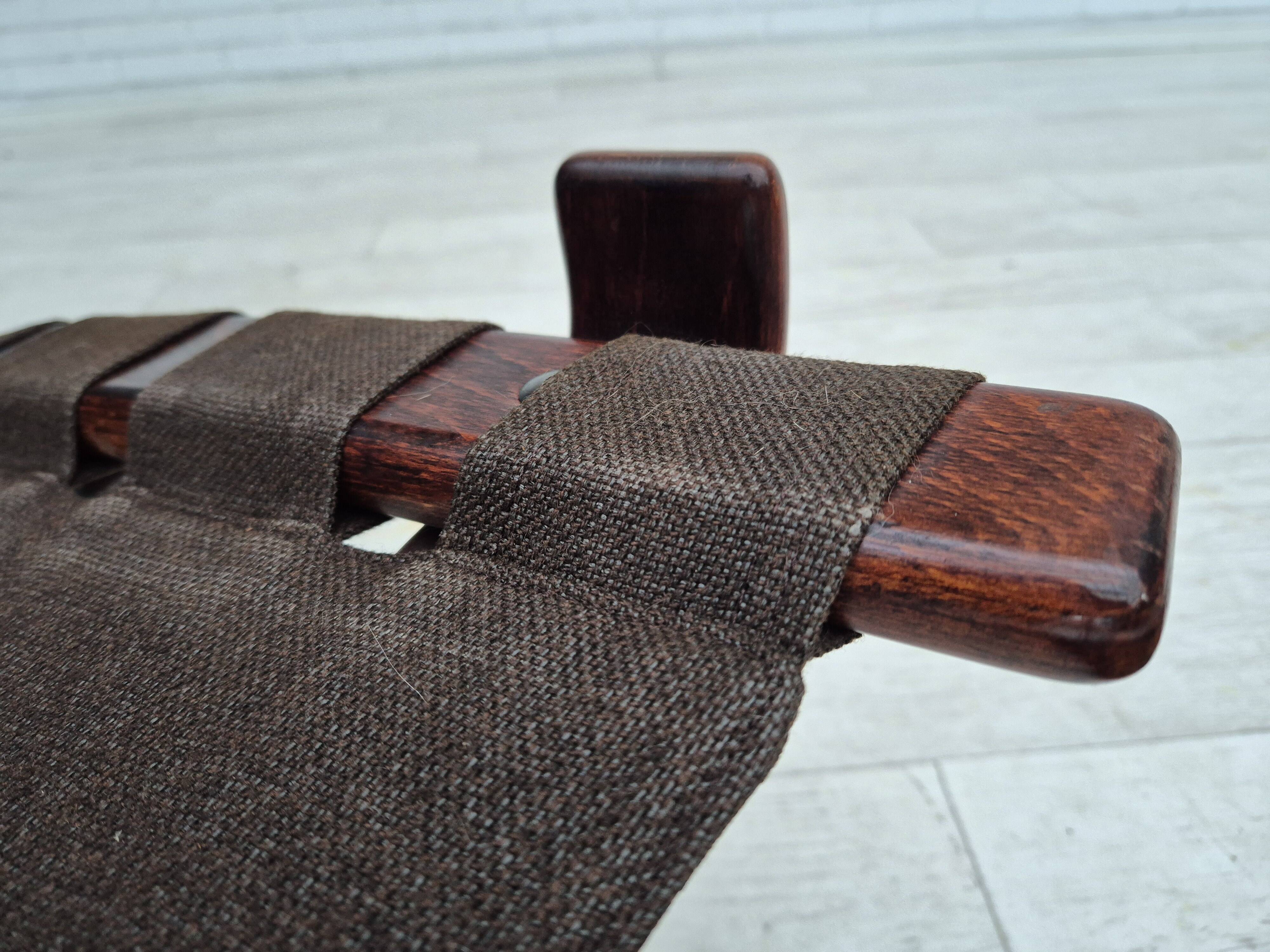 1970s, Scandinavian armchair, original condition, furniture leather, bent wood, canvas.