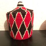 Berber red and Black wool and raffia basket