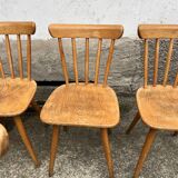 Set of 8 vintage bistro chairs – Warm stained wood – Compass legs
