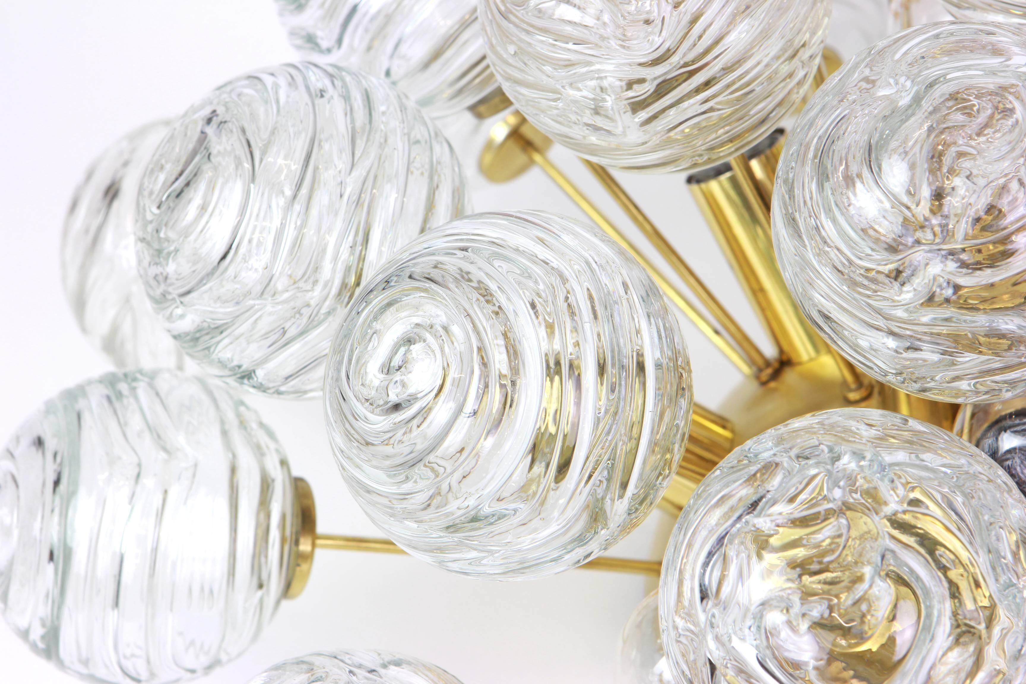 Spectacular Sputnik snowball glass ceiling lights by Doria, Germany, 1970s