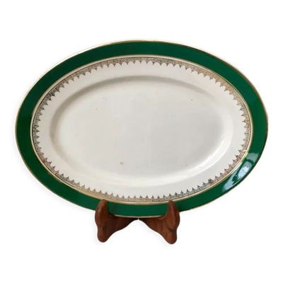 Plat oval Digoin Sarreguemines modèle ''Martine'' vertes et dorées années 50