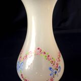 Small soliflore vase in white opaline with floral decor