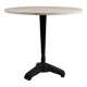 Vintage travertine bistro/dining table, solid metal base. (A)