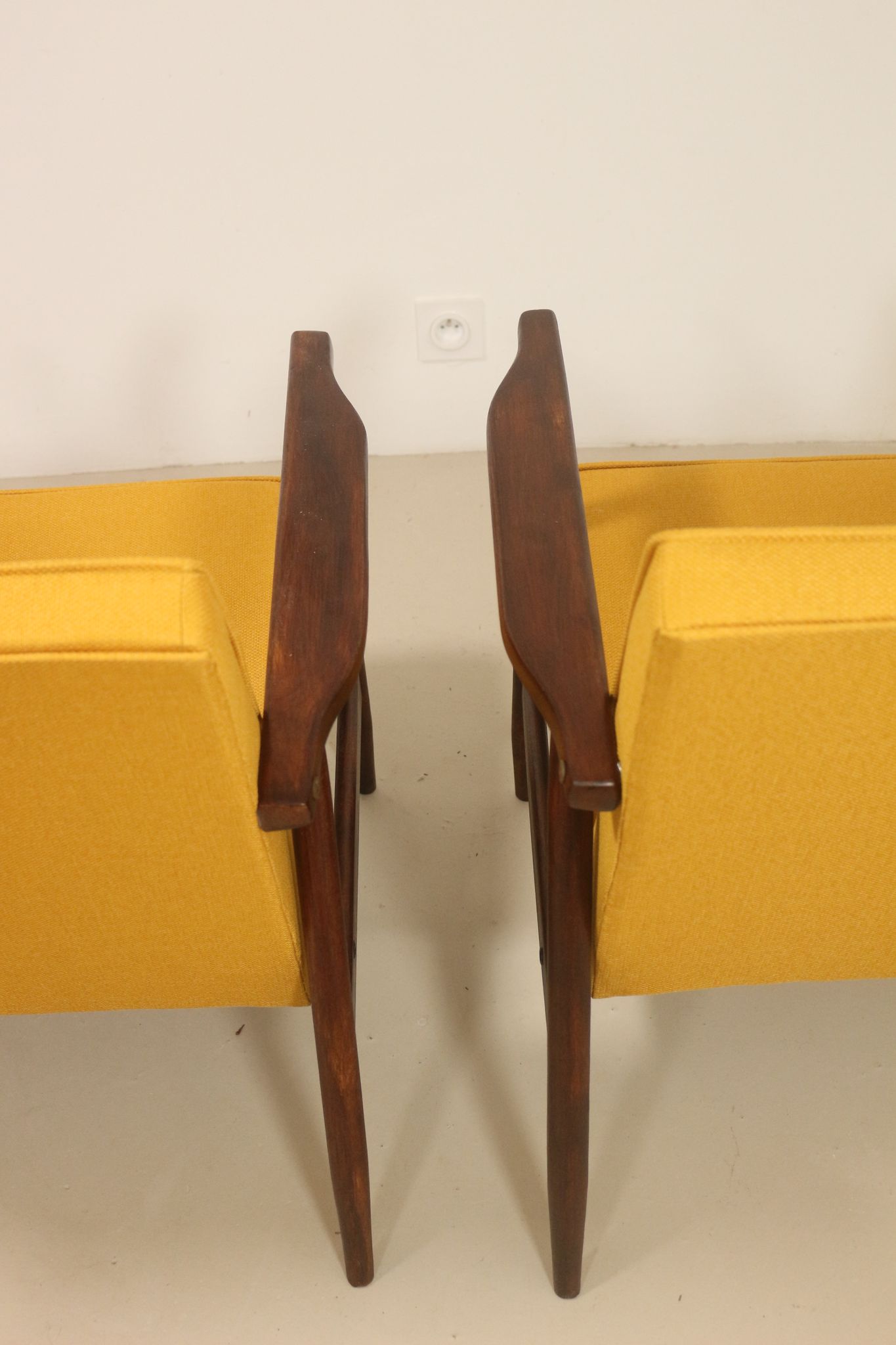 Pair of armchairs Henryk lily 300-190s 1970s yellow fabric