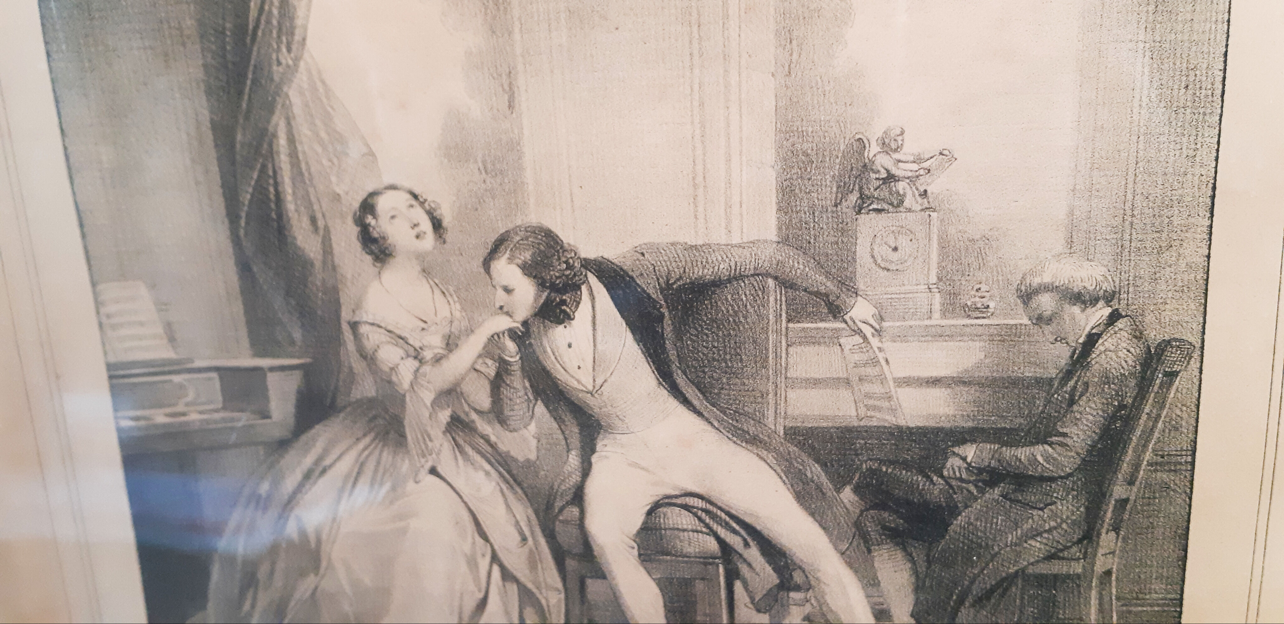 Engraving lithograph Achille Devéria , "The lesson of music "