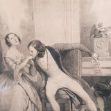 Engraving lithograph Achille Devéria , "The lesson of music "