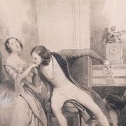 Engraving lithograph Achille Devéria , "The lesson of music "
