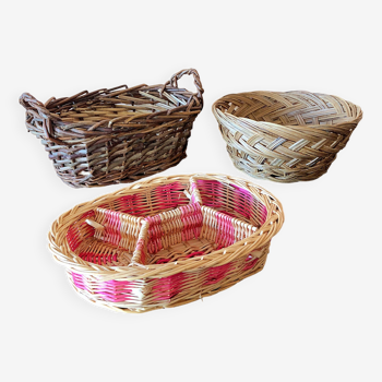 Set of 3 woven wicker table baskets