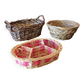 Set of 3 woven wicker table baskets