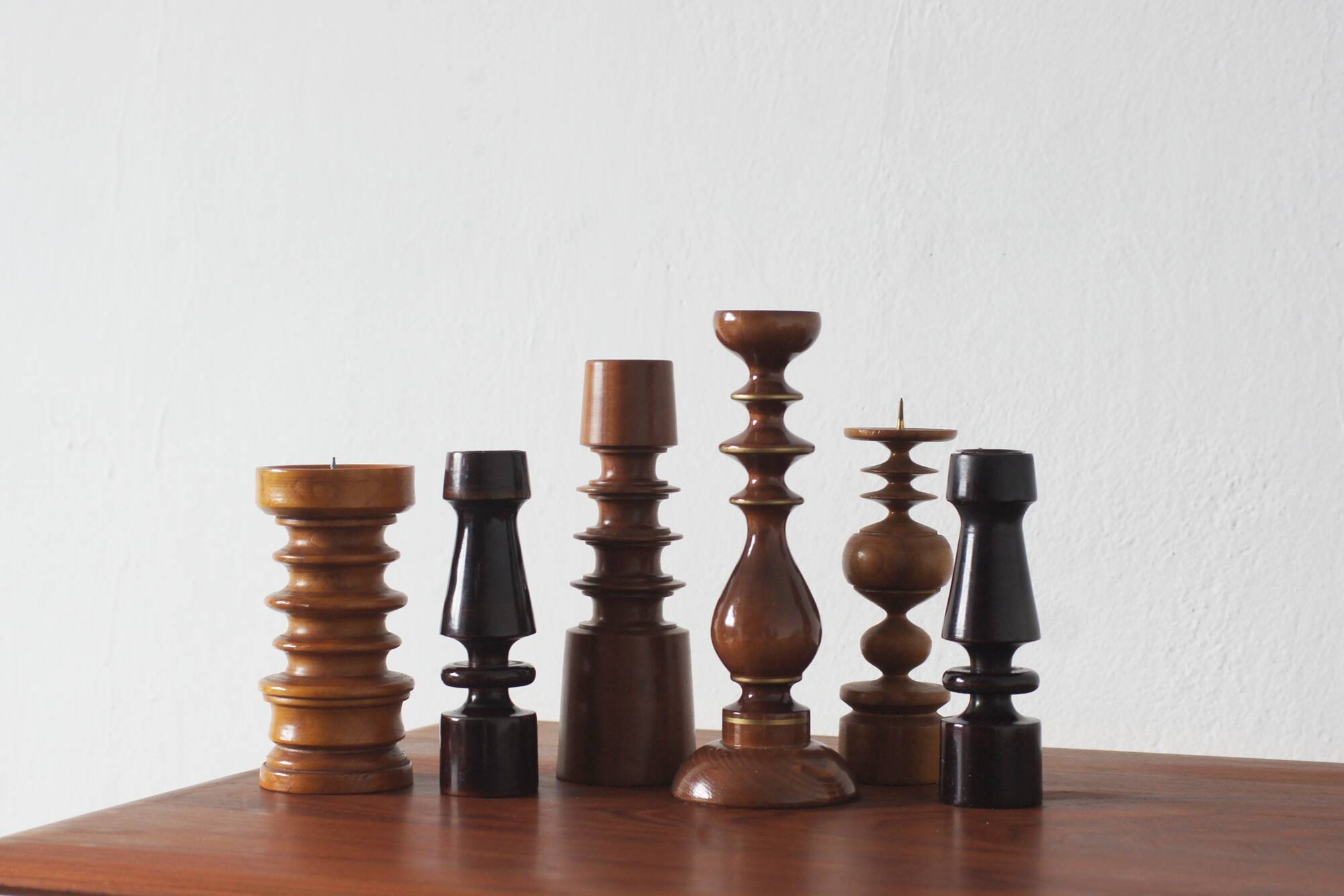 Scandinavian Wooden Candleholders, Set of 6