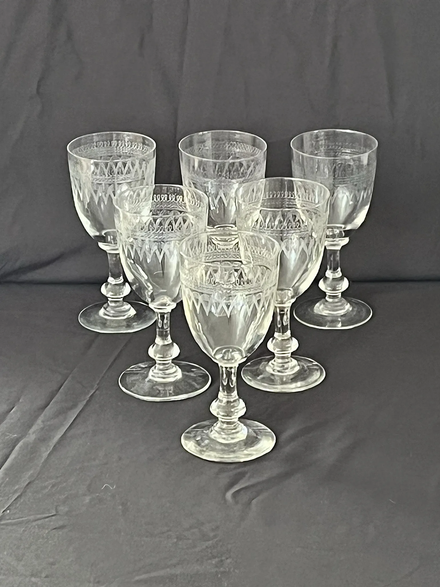 Wine glasses Antique Bohemian hand engraved crystal  – French country
