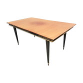 Table en teck laqué noire 1960 avec allonges 6/10 convives