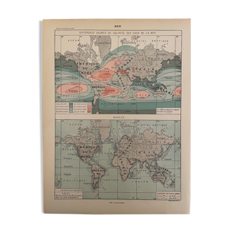 Lithographie gravure sur les eaux de la mer de 1897