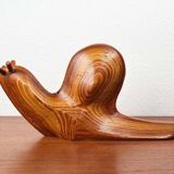 Large Danish carved wooden snail sculpture from the mid-century, 1960s.