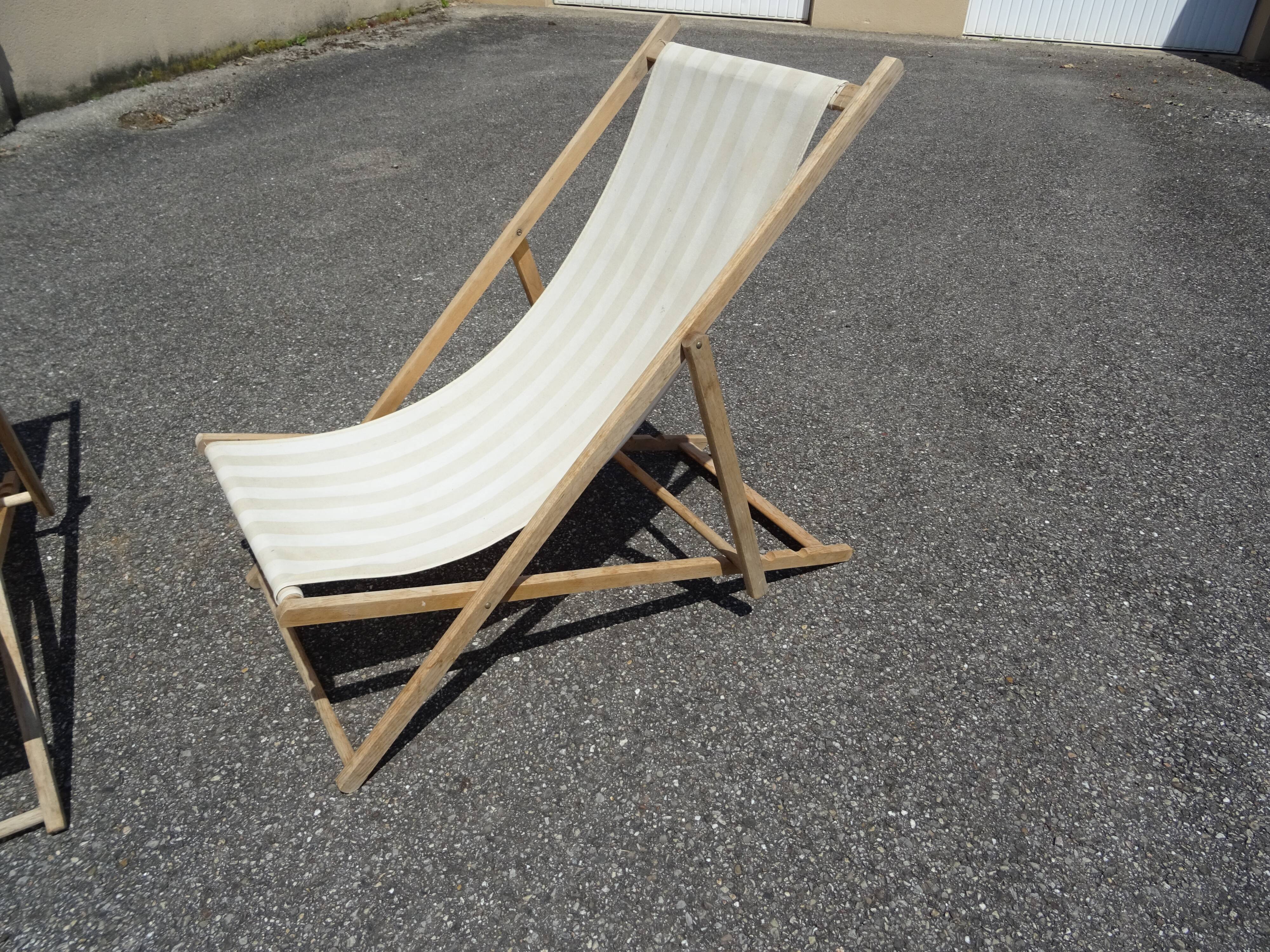 Pair of vintage striped loungers