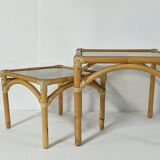 Two stackable rattan and bamboo Maugrion coffee tables