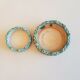 2 old ceramic cups slurry decoration bamboo tied up