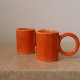 Handmade ceramic coffee mug with large handles