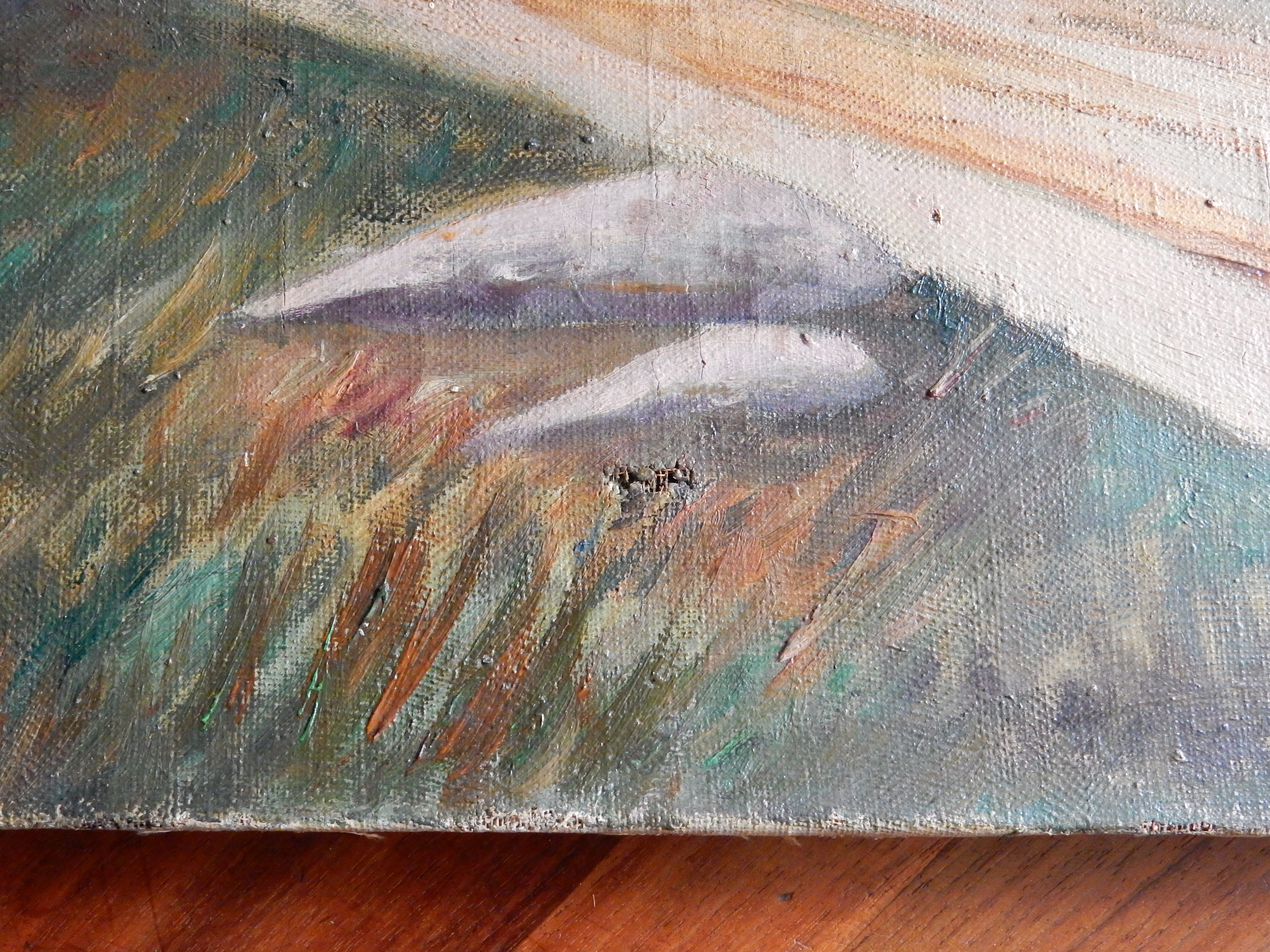 Tableau peinture ancienne homme bord de mer