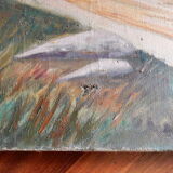 Tableau peinture ancienne homme bord de mer