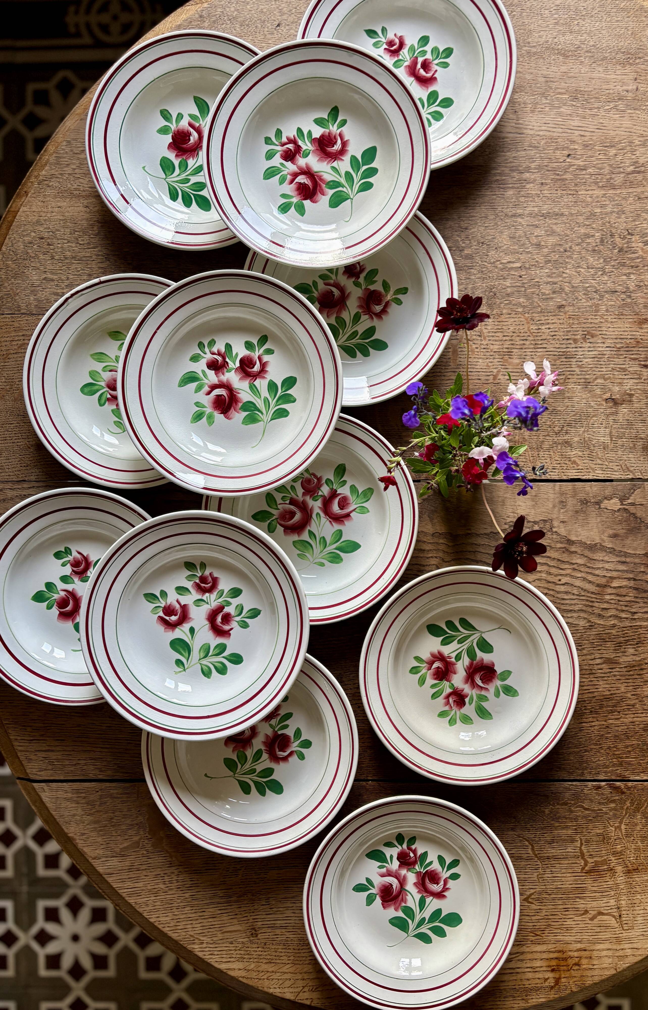 Set of 12 vintage soup plates - Les Roses -
