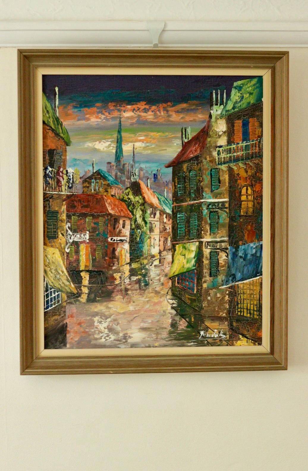 Original Swedish oil on canvas from the mid-century "French Street Scene" Vintage &