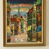 Original Swedish oil on canvas from the mid-century "French Street Scene" Vintage &