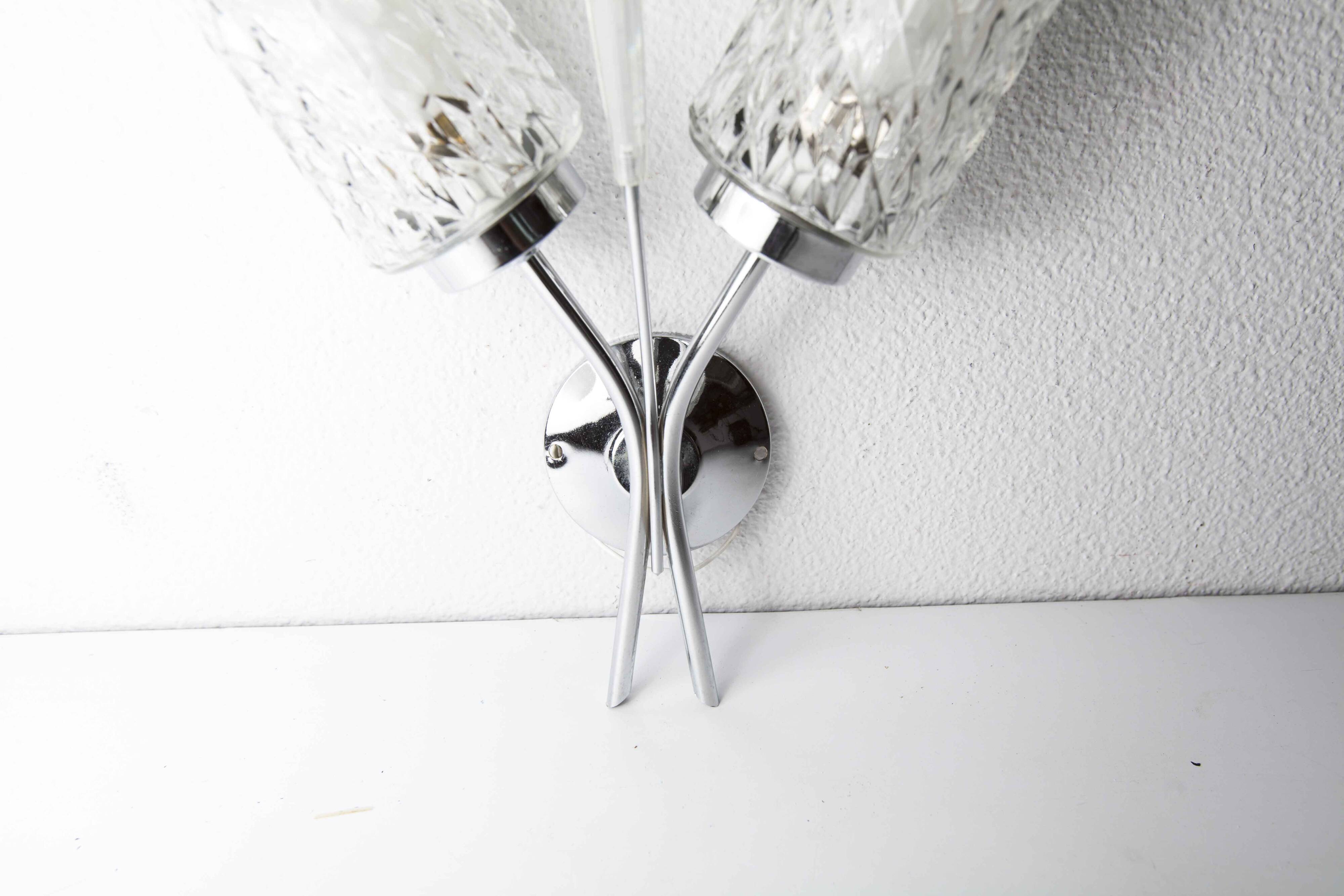 Double wall lamp 1960 chrome and glass and transparent tip