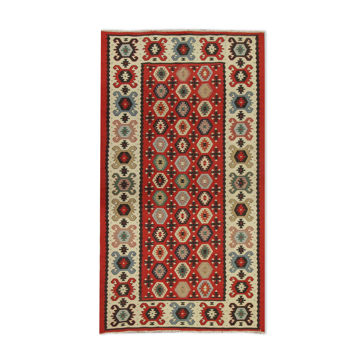 Vintage Turkish Sarkoy, 1960s Handmade Flat Woven Wool Area Rug- 98x181cm