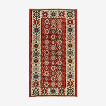 Vintage Turkish Sarkoy, 1960s Handmade Flat Woven Wool Area Rug- 98x181cm