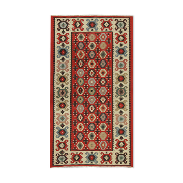 Vintage Turkish Sarkoy, 1960s Handmade Flat Woven Wool Area Rug- 98x181cm