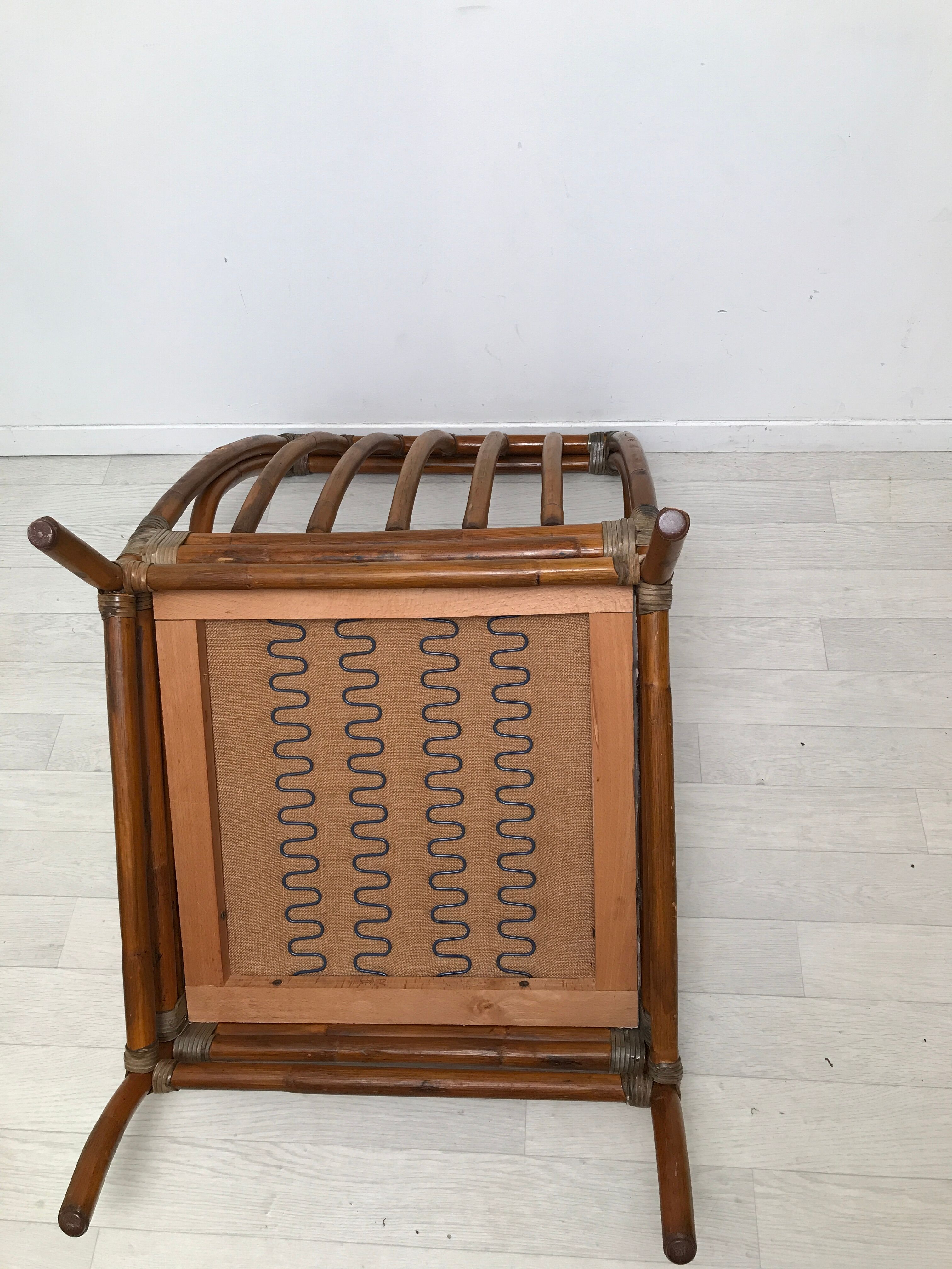 Pair of 70's rattan and leather armchairs
