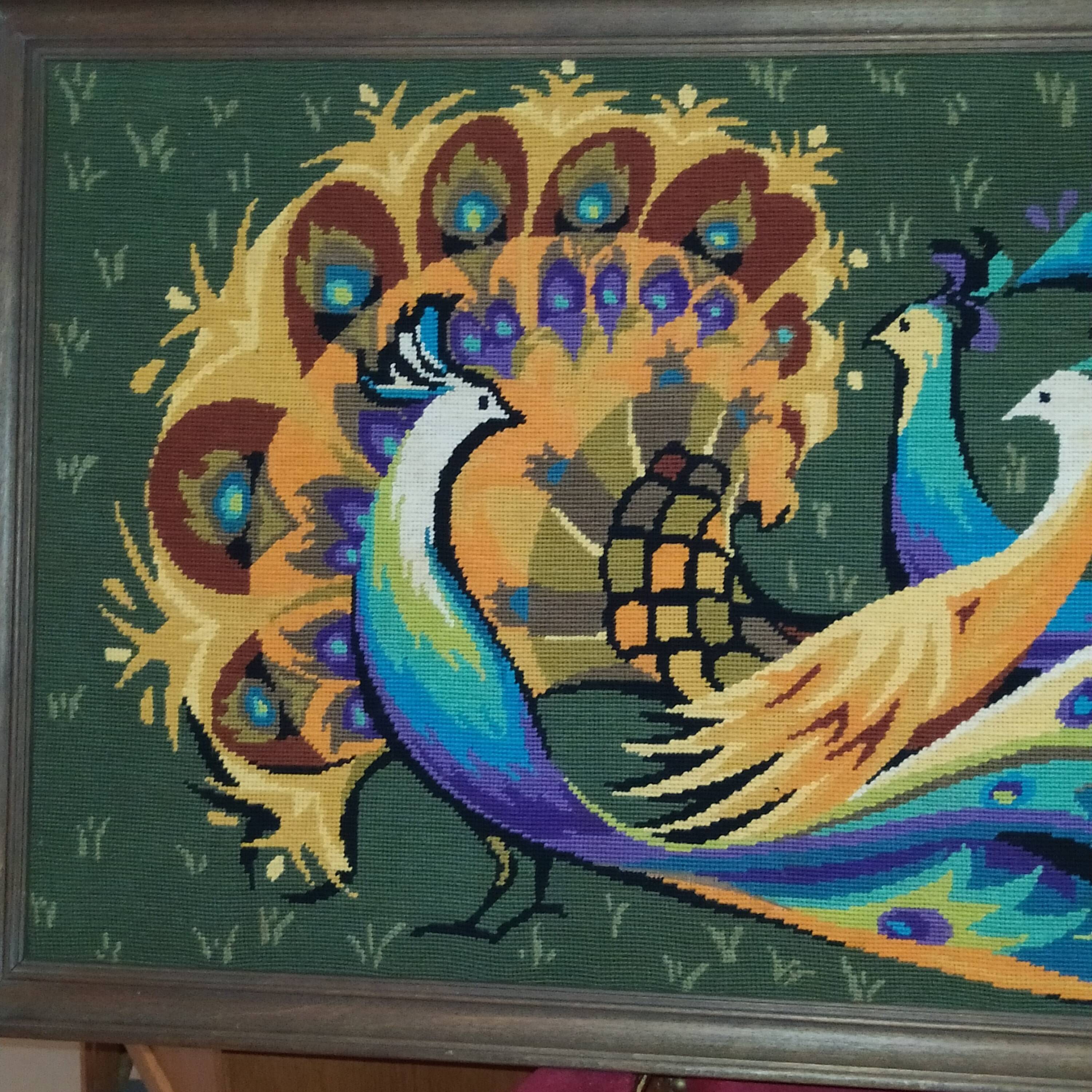 Modernist tapestry 1970 peacocks