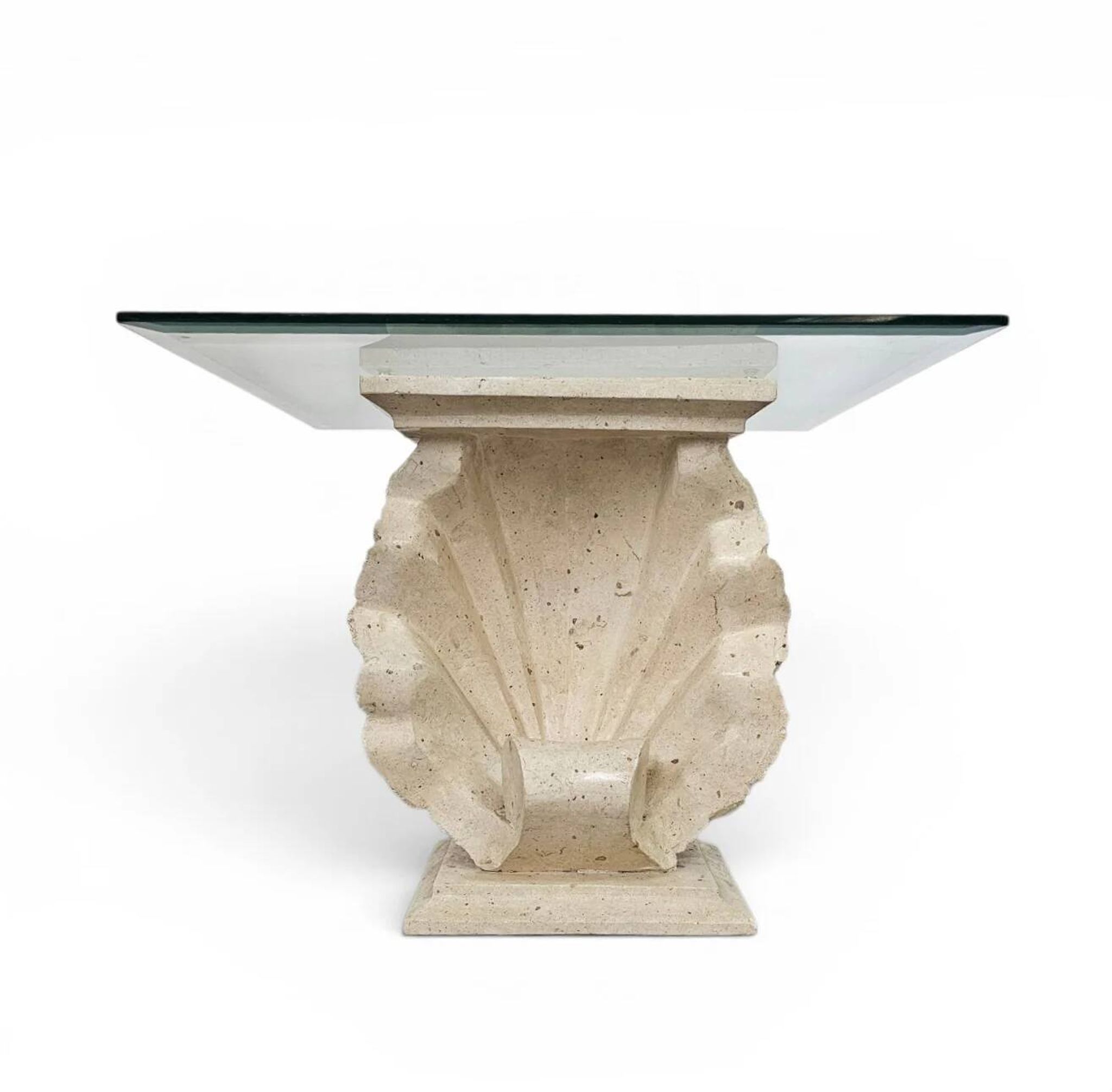 Console ou base de table en forme de coquillage Magnussen Ponte avec plateau en verre d'origine.