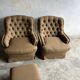 Pair of upholstered lounge chairs with ottoman, 1970s
