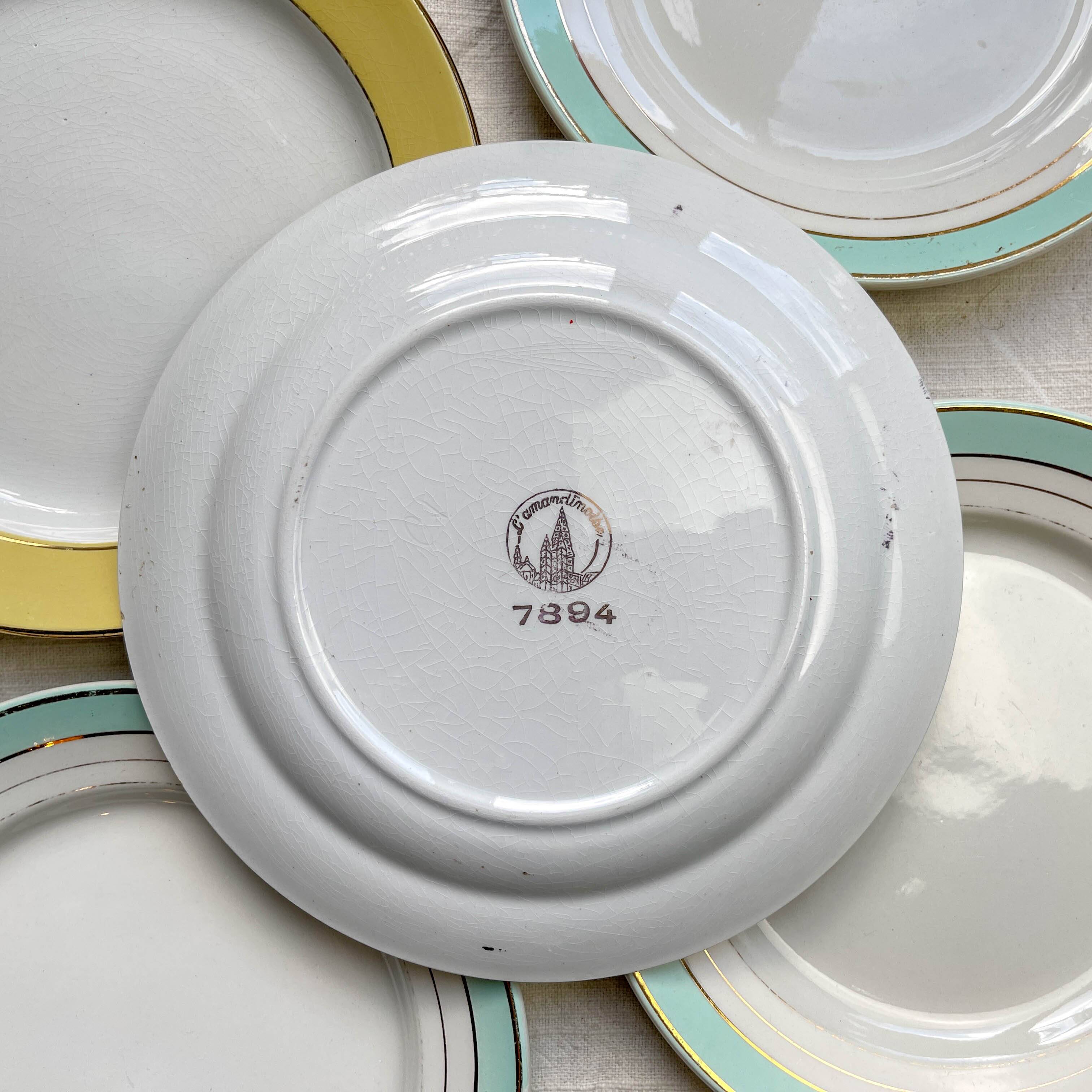 5 Small vintage mismatched yellow and green plates 1950