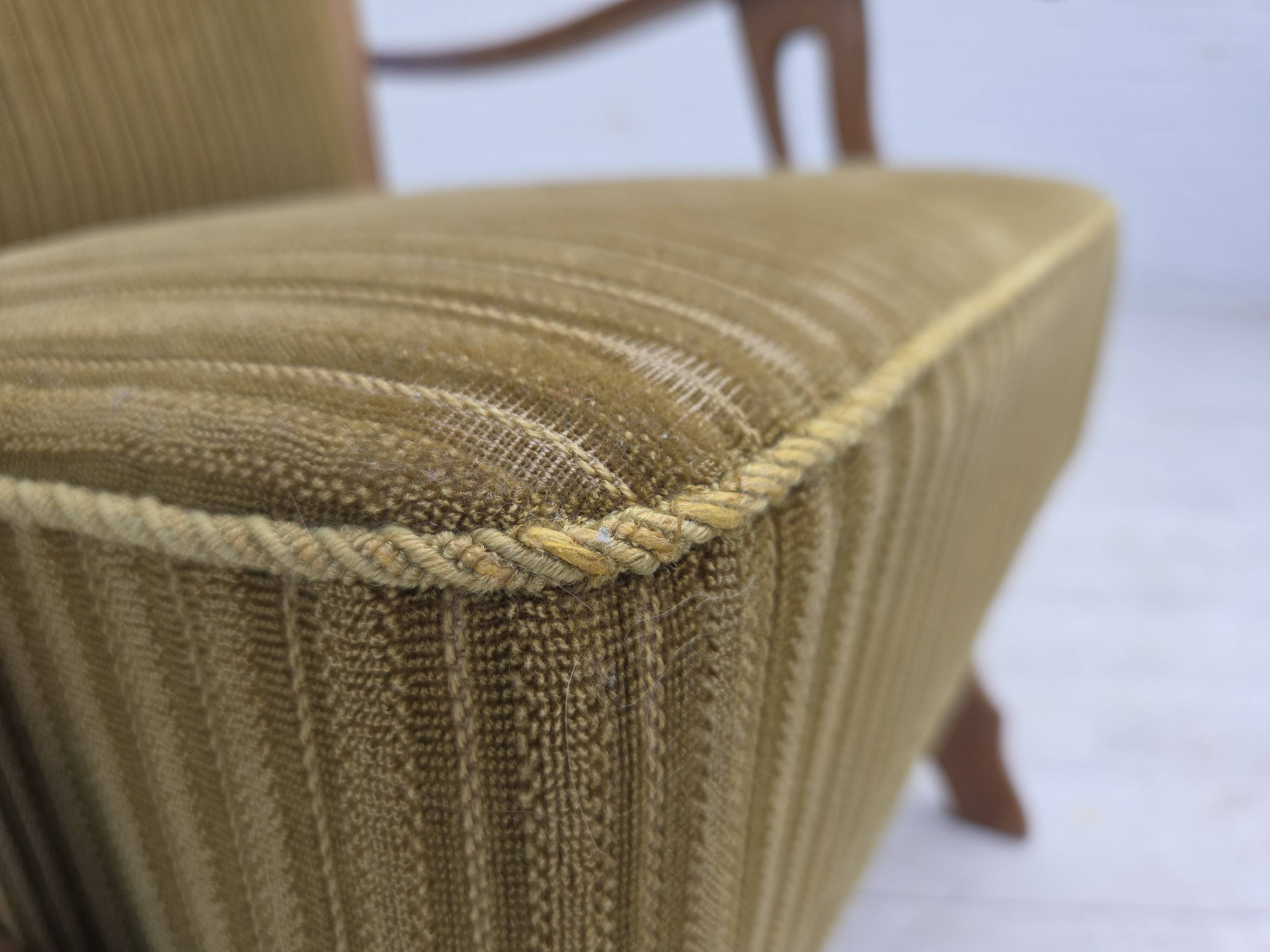 1970s, Scandinavian armchair, cotton/wool fabric, solid oak wood.