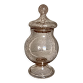 Pot à couvercle verre bullé lilas signée Biot vintage 1960-70