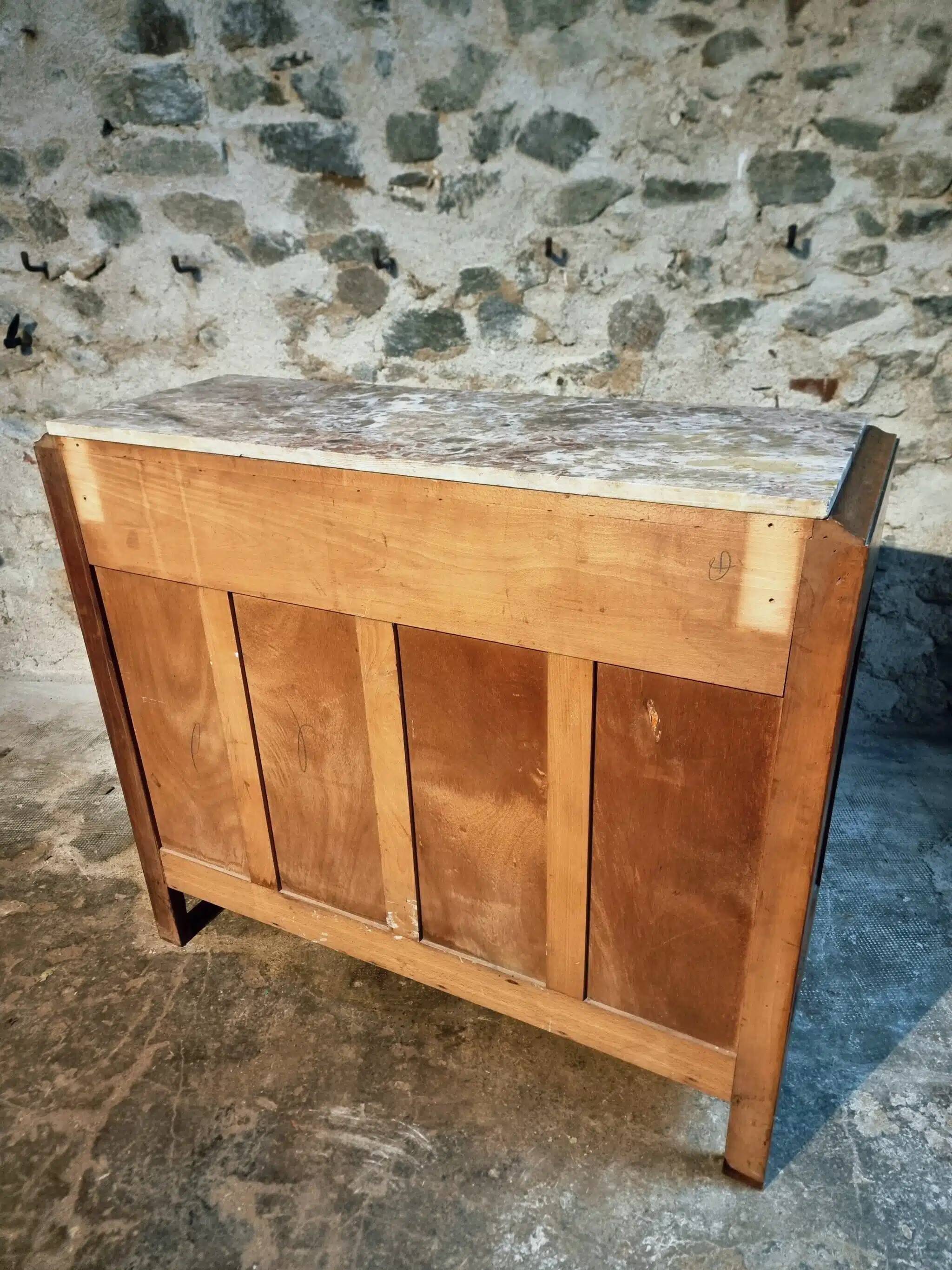 French Art Deco walnut sideboard with marble top (1920s)