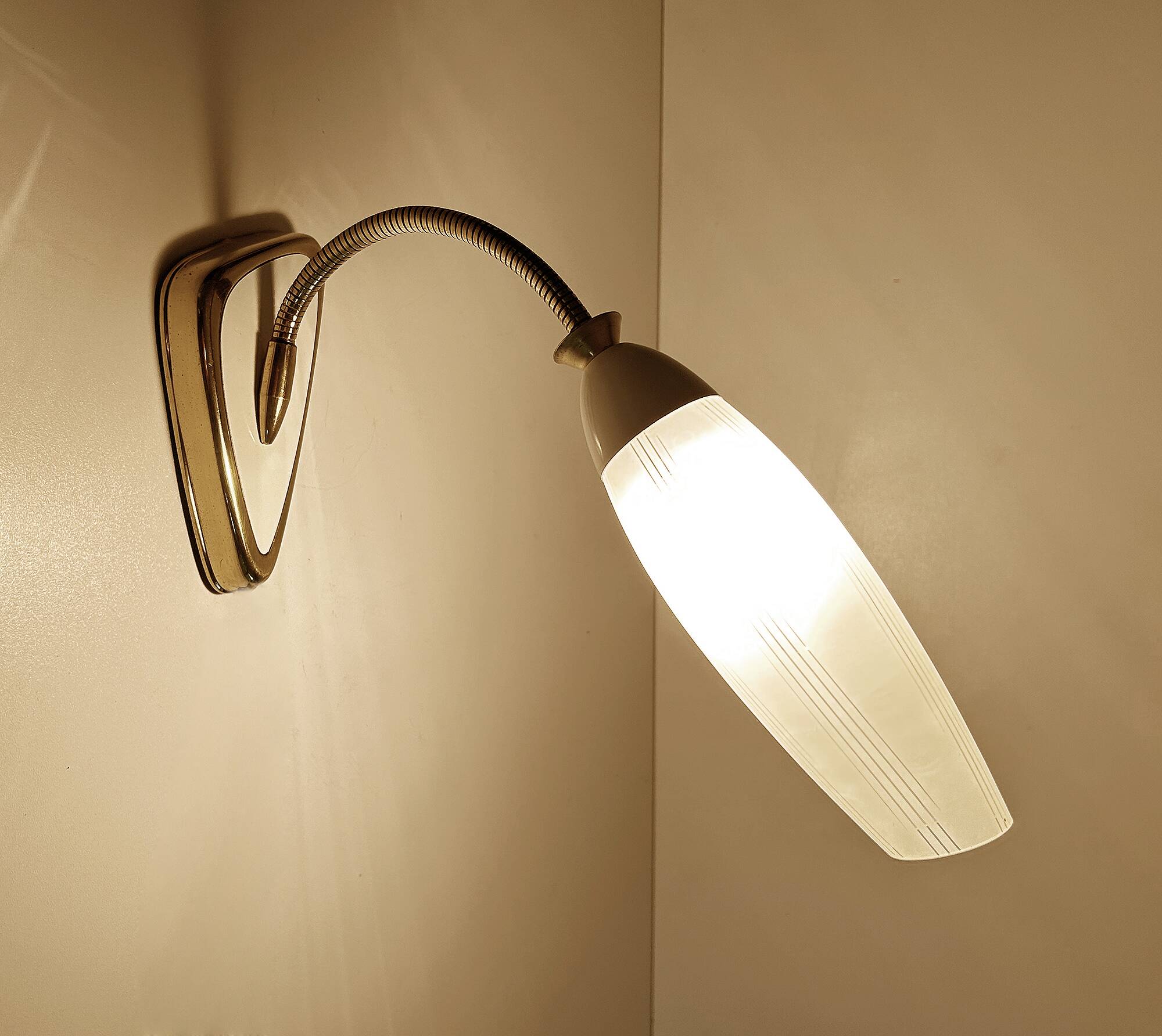 Mid Century Flexible Brass Glass Wall Light