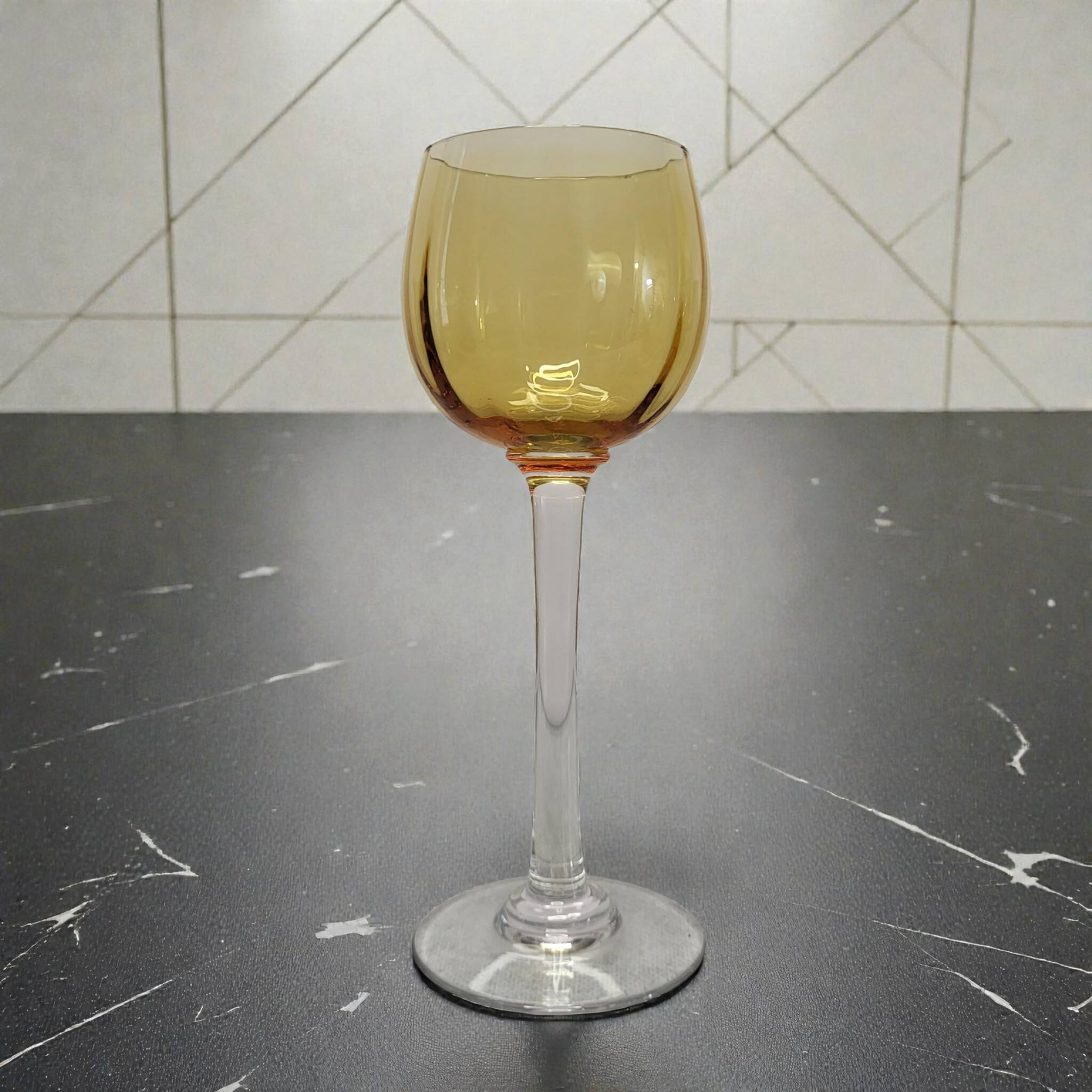 6 amber crystal wine glasses