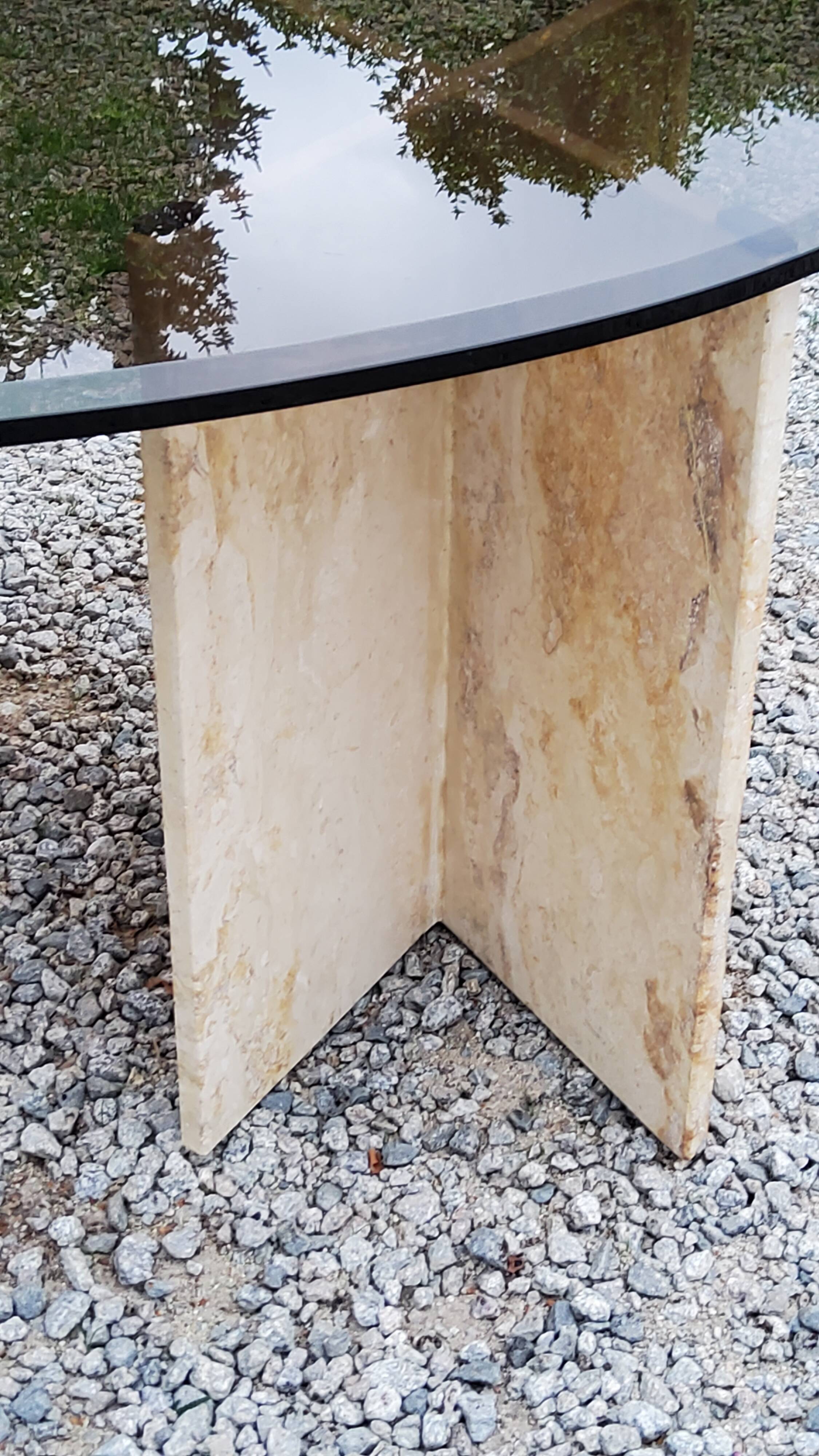70s travertine and smoked glass designer coffee table