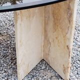Table basse design en travertin et verre fumé des années 70