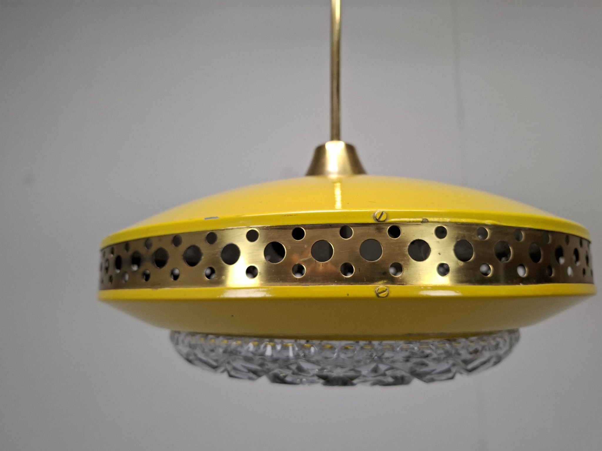 1970s Ludib Mid-Century Pendant Lamp in Yellow Metal, Brass and Glass