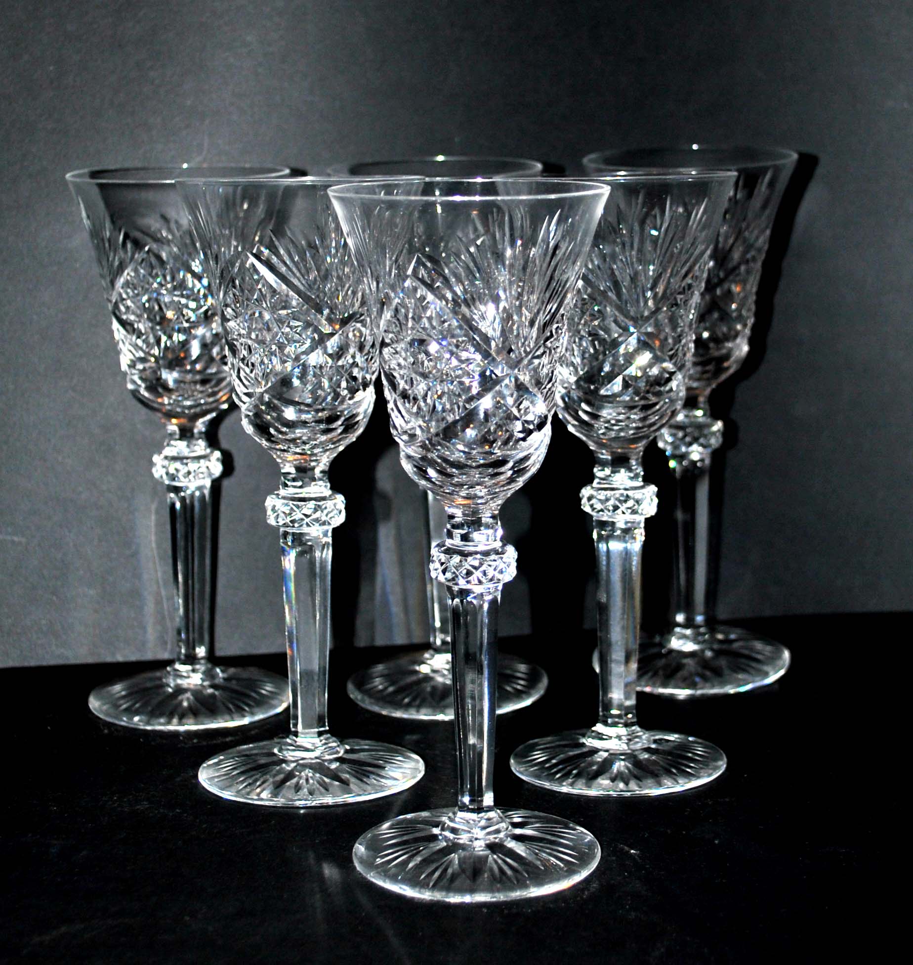 Set of 6 diamond cut crystal wine glasses lemberg or saint-louis 17cm