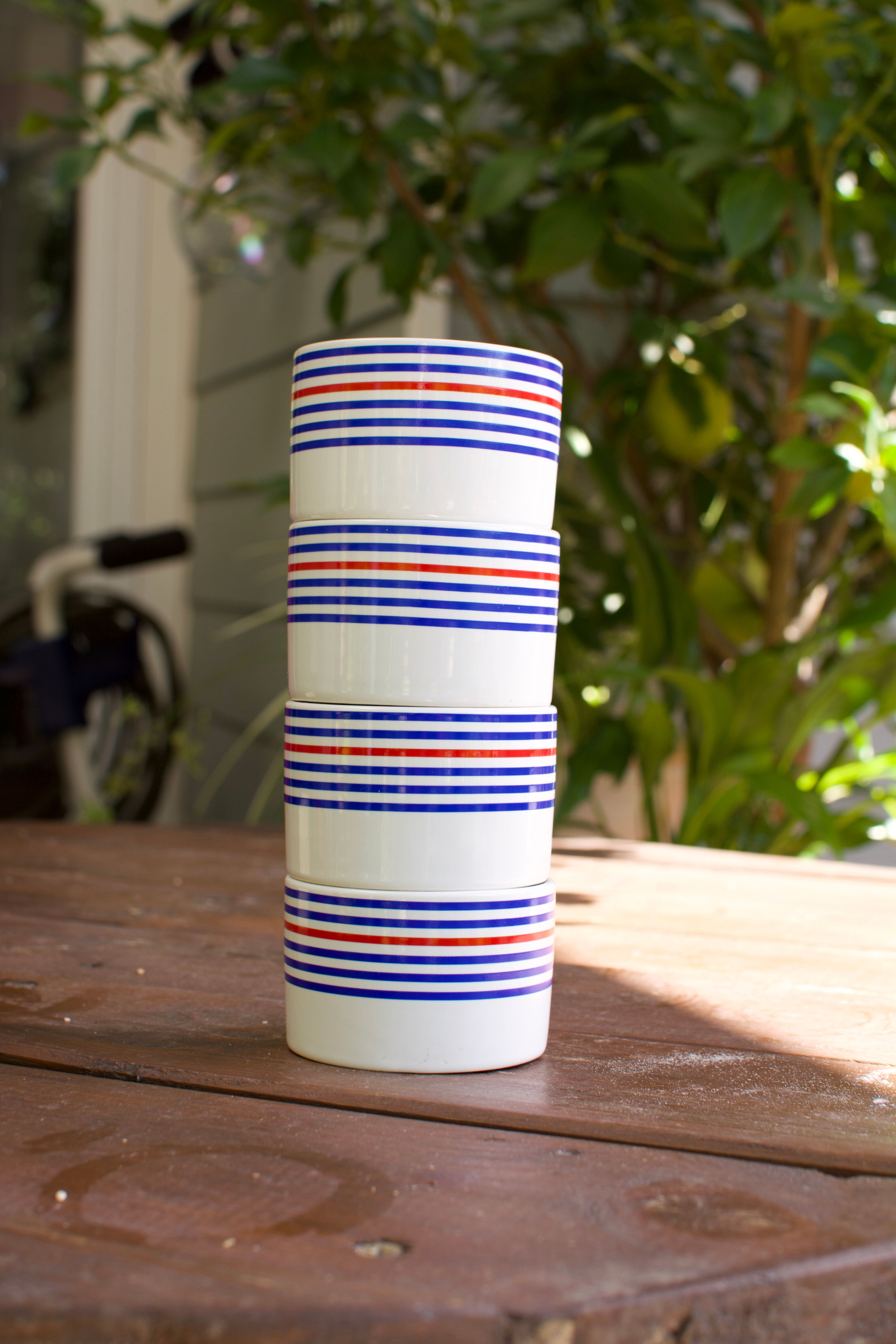 Small ramekins with ceramic stripes