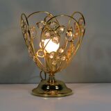 Vintage table lamp, golden structure with crystals.