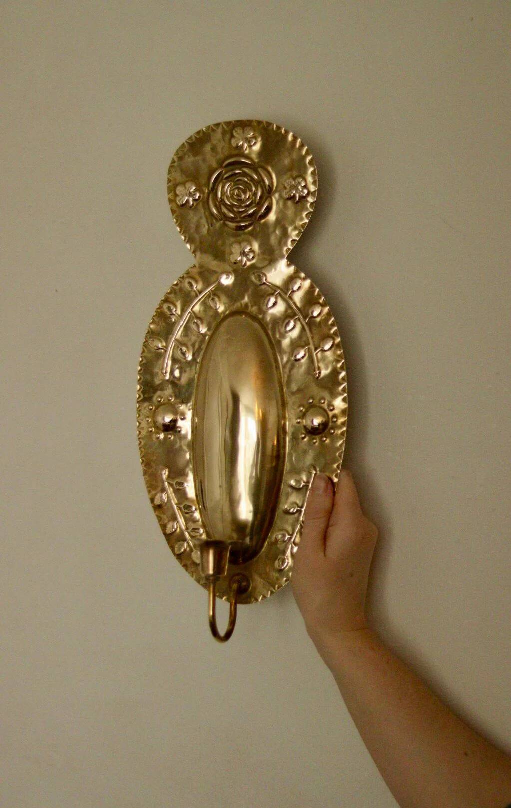 Pair of large mid-century Swedish brass sconces